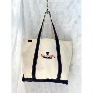 VTG 90’s Lands End Cream Blue Heavy Canvas Tote Bag Boat Tote 1997 USA Made
